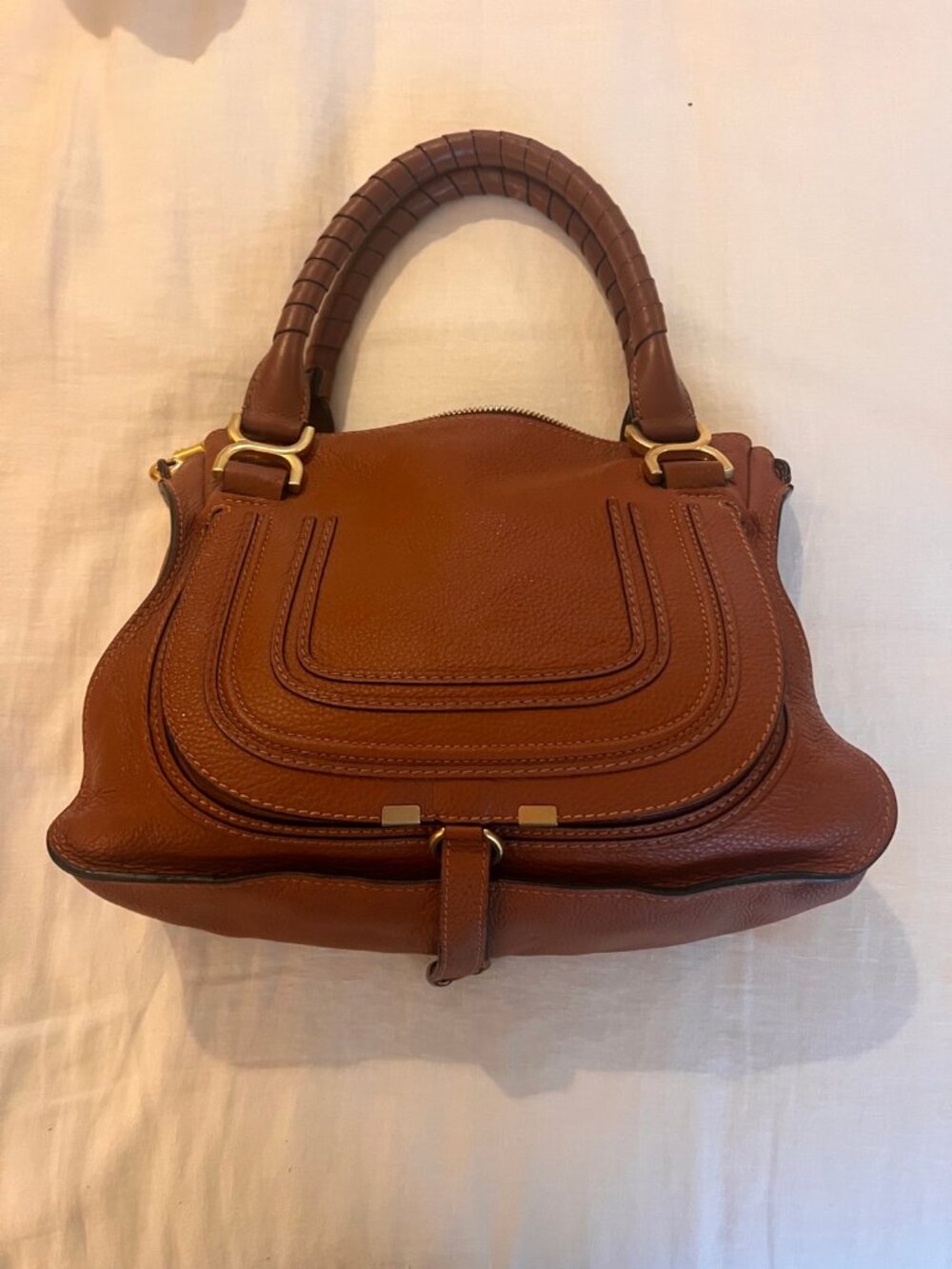 Chloé Marcie Medium Satchel, Brown Pebbled Leather, Gold Hardware - Picture 3 of 7